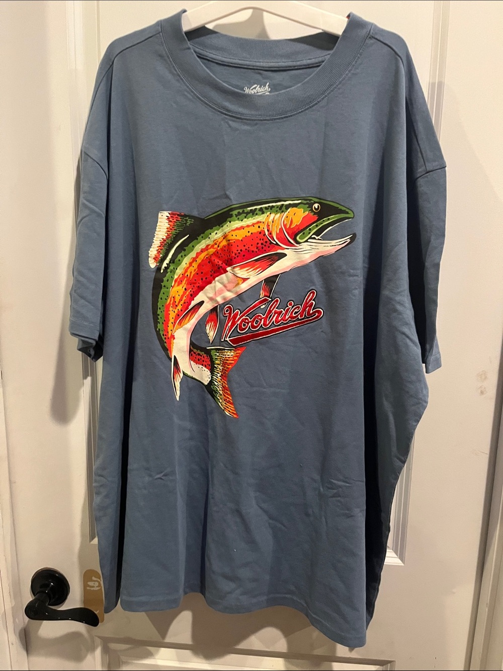 Woolrich Blue Tee with Multicolor Trout Print